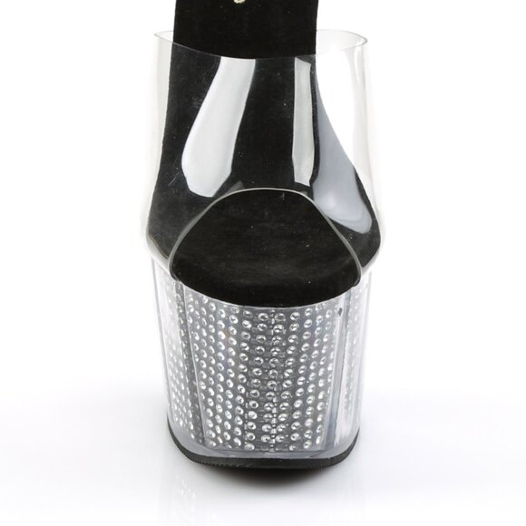 Clear Rhinestone Platform Mules with Black Footbed - Picture 2 of 5